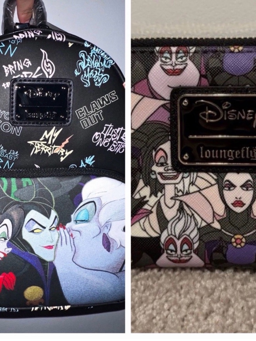 Loungefly Black Mini Backpack with Multicolor Disney Villains